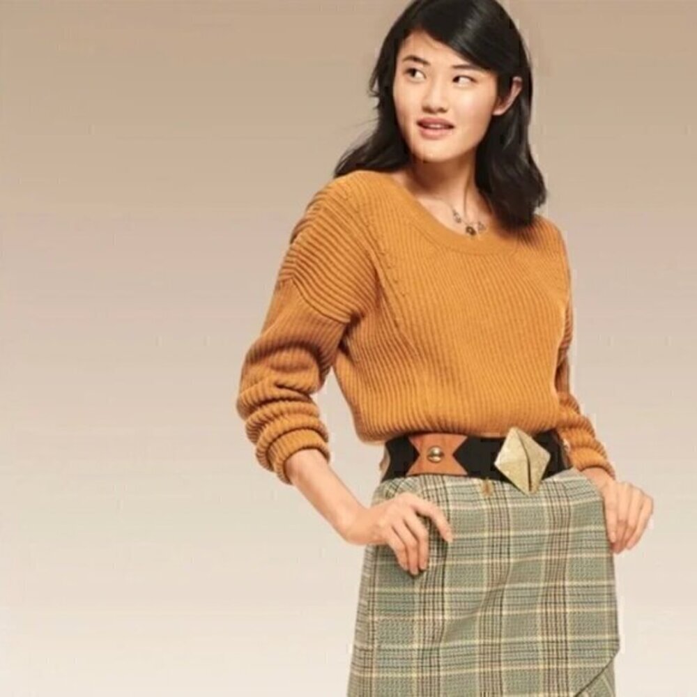 CAbi #3537 StepUp Pullover Chunky Knit Mustard Sweater